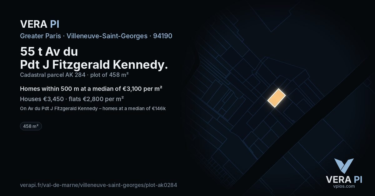 55 t Av du Pdt J Fitzgerald Kennedy, Villeneuve-Saint-Georges at night – the plot lit, the parcels around coloured by the prices near them