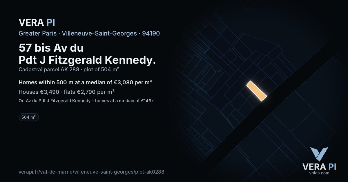 57 bis Av du Pdt J Fitzgerald Kennedy, Villeneuve-Saint-Georges at night – the plot lit, the parcels around coloured by the prices near them