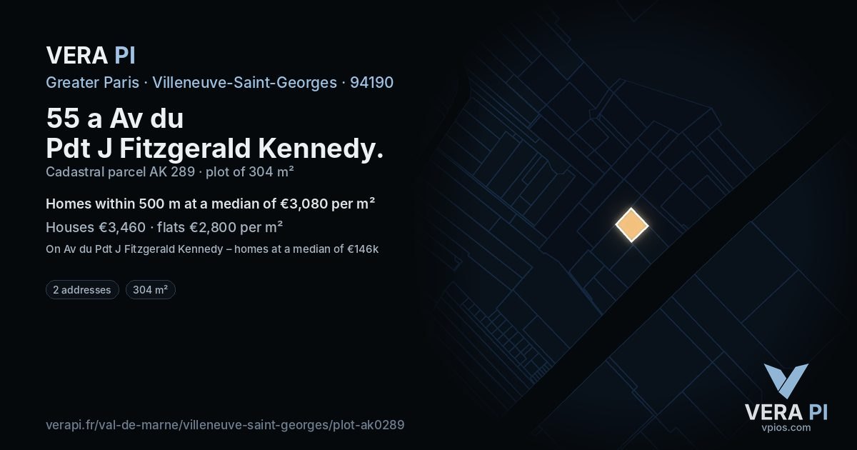 55 a Av du Pdt J Fitzgerald Kennedy, Villeneuve-Saint-Georges at night – the plot lit, the parcels around coloured by the prices near them