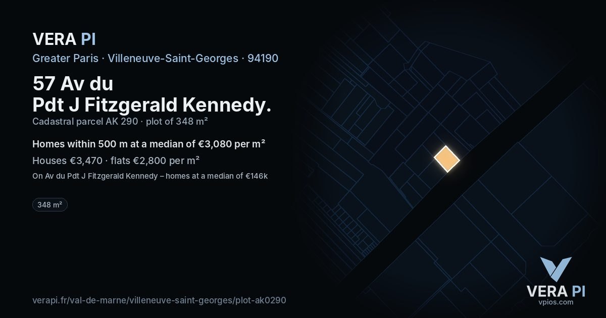 57 Av du Pdt J Fitzgerald Kennedy, Villeneuve-Saint-Georges at night – the plot lit, the parcels around coloured by the prices near them