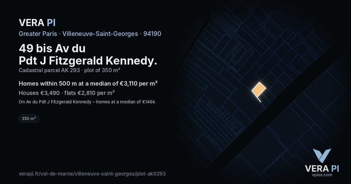49 bis Av du Pdt J Fitzgerald Kennedy, Villeneuve-Saint-Georges at night – the plot lit, the parcels around coloured by the prices near them