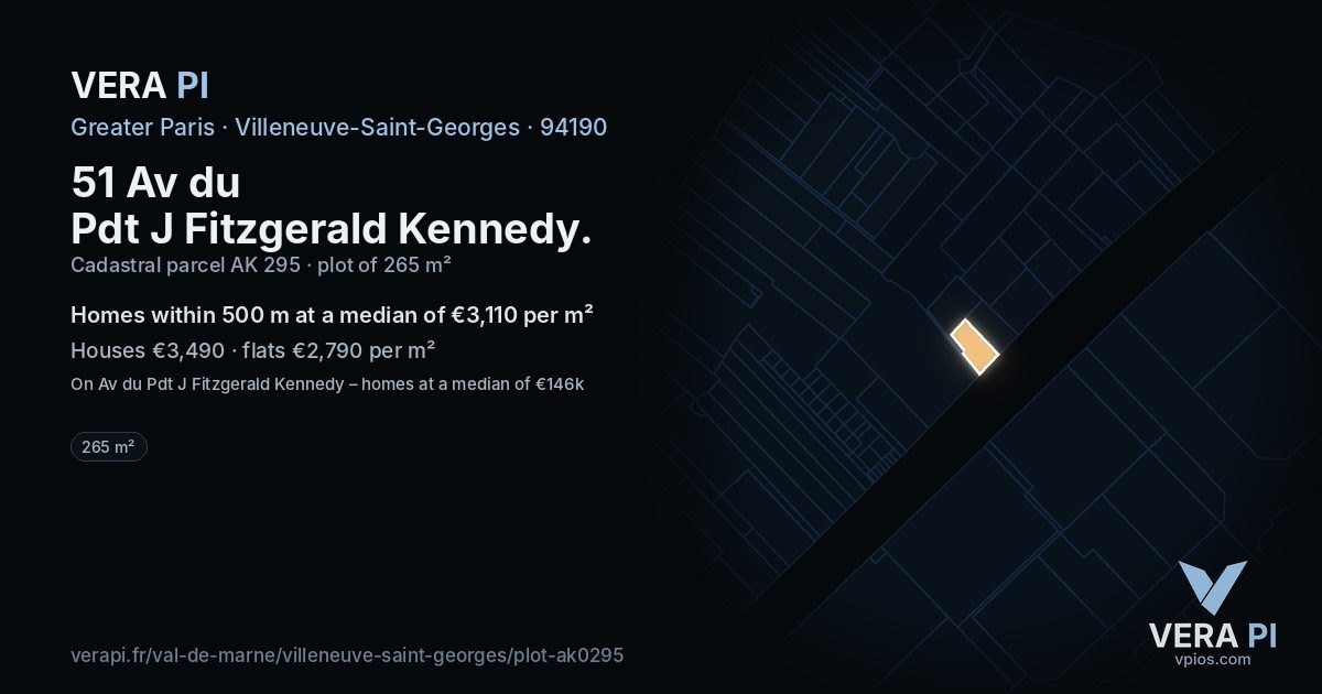 51 Av du Pdt J Fitzgerald Kennedy, Villeneuve-Saint-Georges at night – the plot lit, the parcels around coloured by the prices near them