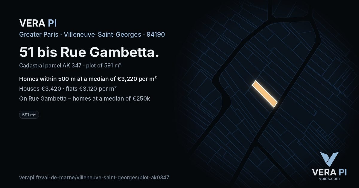 51 bis Rue Gambetta, Villeneuve-Saint-Georges at night – the plot lit, the parcels around coloured by the prices near them