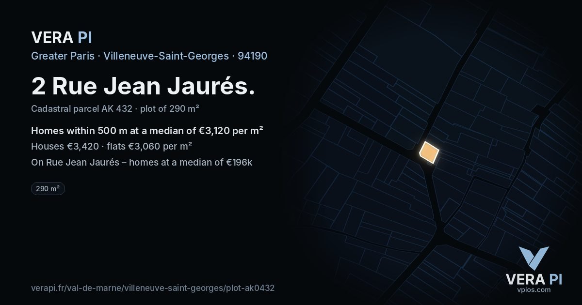 2 Rue Jean Jaurés, Villeneuve-Saint-Georges at night – the plot lit, the parcels around coloured by the prices near them