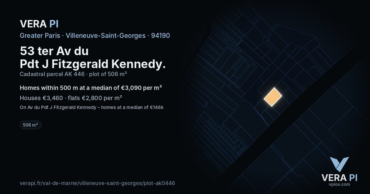 53 ter Av du Pdt J Fitzgerald Kennedy, Villeneuve-Saint-Georges at night – the plot lit, the parcels around coloured by the prices near them