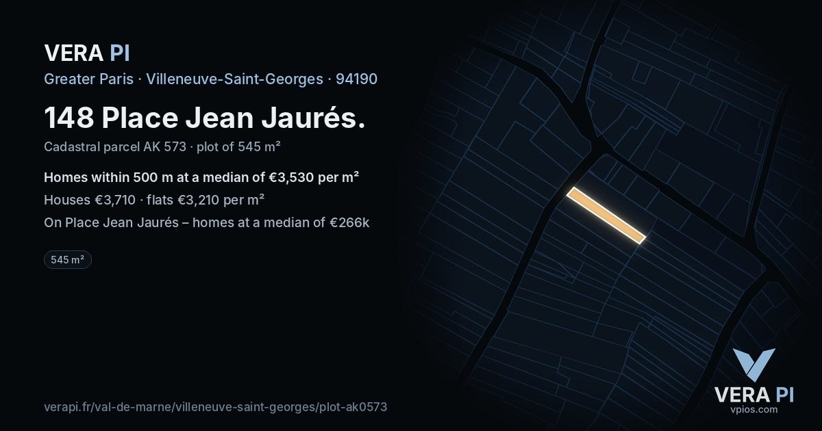 148 Place Jean Jaurés, Villeneuve-Saint-Georges at night – the plot lit, the parcels around coloured by the prices near them