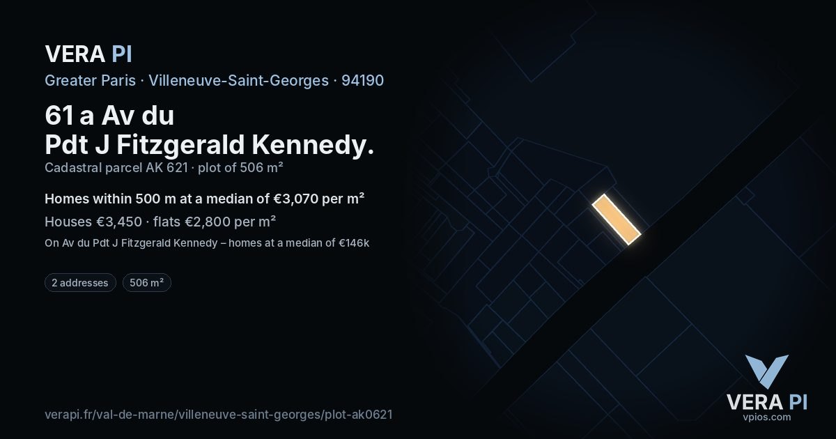 61 a Av du Pdt J Fitzgerald Kennedy, Villeneuve-Saint-Georges at night – the plot lit, the parcels around coloured by the prices near them