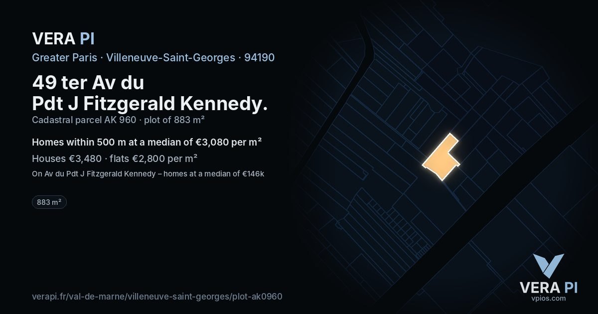 49 ter Av du Pdt J Fitzgerald Kennedy, Villeneuve-Saint-Georges at night – the plot lit, the parcels around coloured by the prices near them