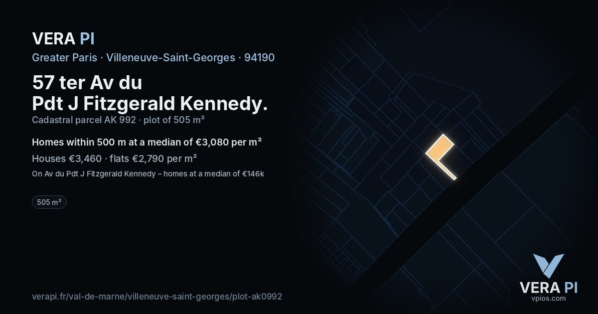 57 ter Av du Pdt J Fitzgerald Kennedy, Villeneuve-Saint-Georges at night – the plot lit, the parcels around coloured by the prices near them