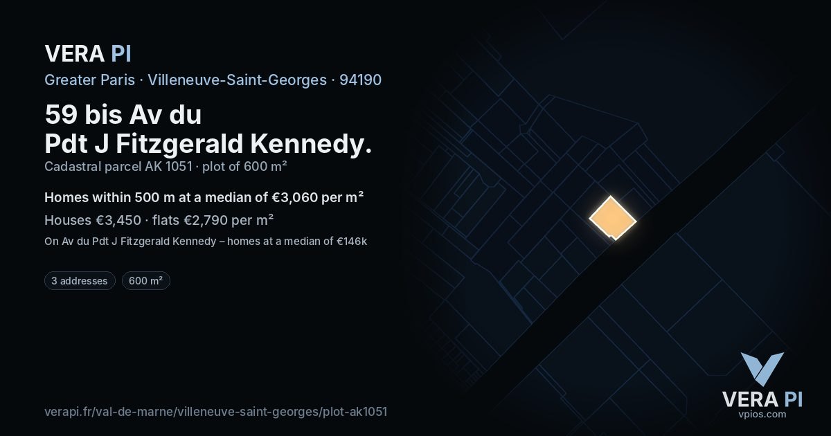 59 bis Av du Pdt J Fitzgerald Kennedy, Villeneuve-Saint-Georges at night – the plot lit, the parcels around coloured by the prices near them