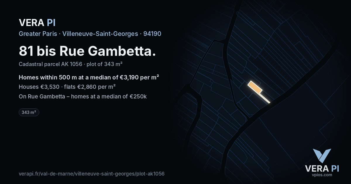81 bis Rue Gambetta, Villeneuve-Saint-Georges at night – the plot lit, the parcels around coloured by the prices near them