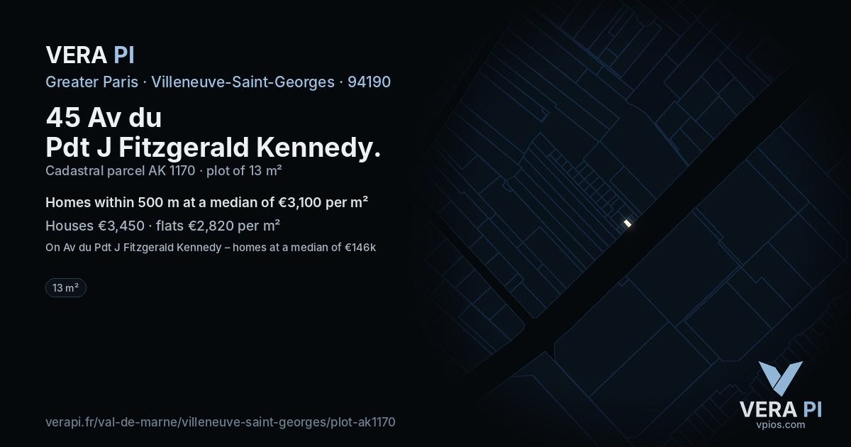 45 Av du Pdt J Fitzgerald Kennedy, Villeneuve-Saint-Georges at night – the plot lit, the parcels around coloured by the prices near them
