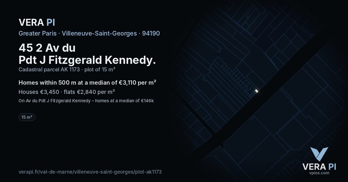 45 2 Av du Pdt J Fitzgerald Kennedy, Villeneuve-Saint-Georges at night – the plot lit, the parcels around coloured by the prices near them