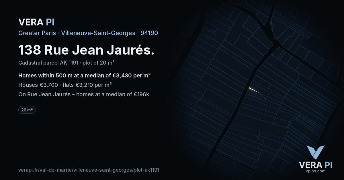 138 Rue Jean Jaurés, Villeneuve-Saint-Georges at night – the plot lit, the parcels around coloured by the prices near them