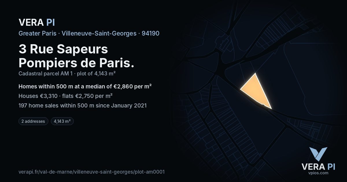 3 Rue Sapeurs Pompiers de Paris, Villeneuve-Saint-Georges at night – the plot lit, the parcels around coloured by the prices near them