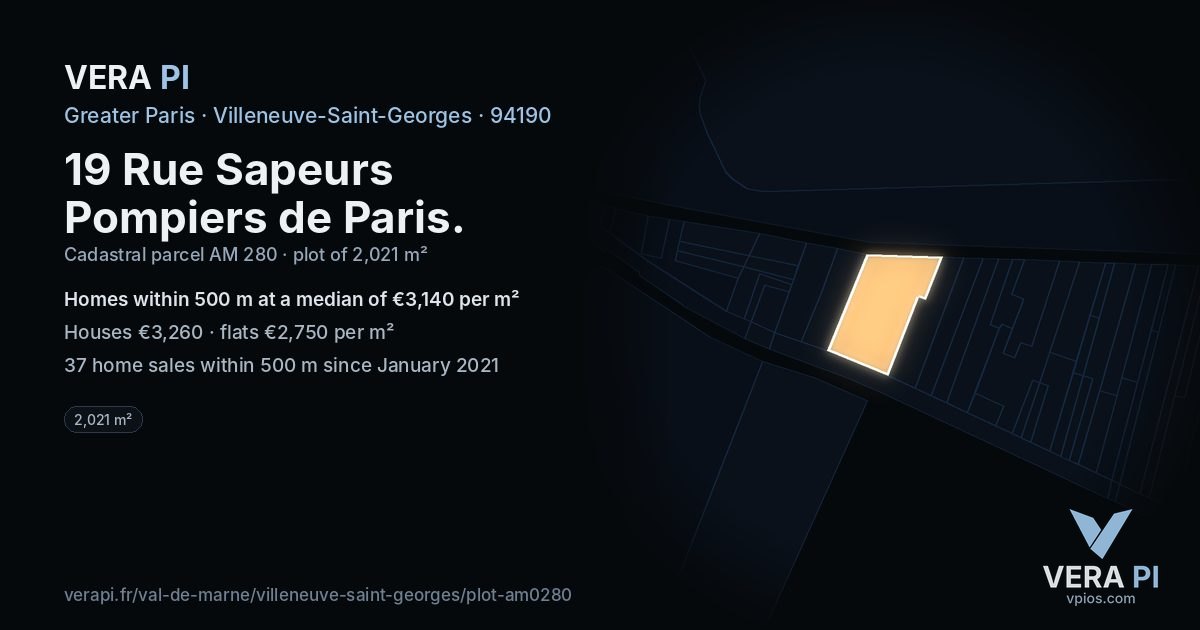 19 Rue Sapeurs Pompiers de Paris, Villeneuve-Saint-Georges at night – the plot lit, the parcels around coloured by the prices near them