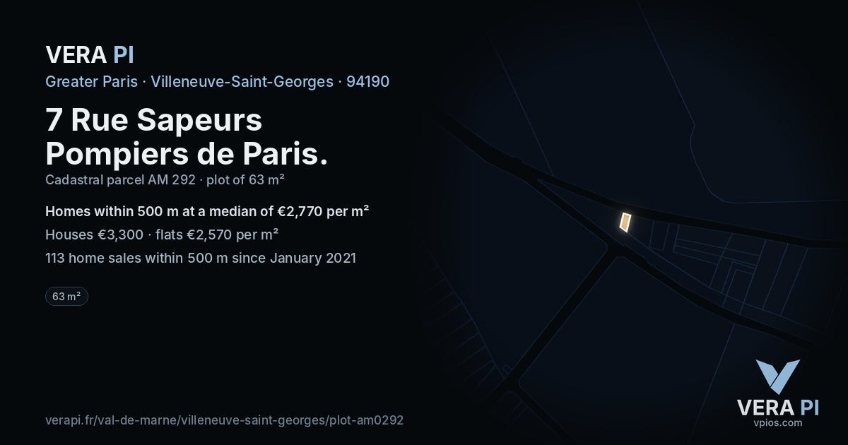 7 Rue Sapeurs Pompiers de Paris, Villeneuve-Saint-Georges at night – the plot lit, the parcels around coloured by the prices near them