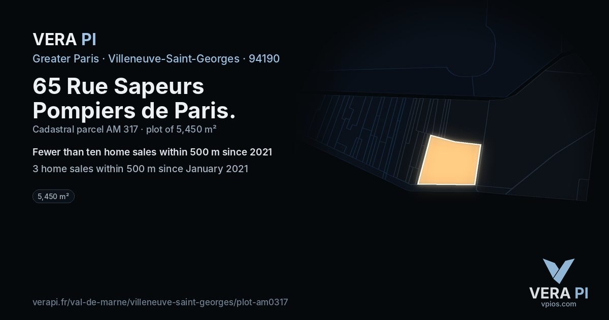 65 Rue Sapeurs Pompiers de Paris, Villeneuve-Saint-Georges at night – the plot lit, the parcels around coloured by the prices near them