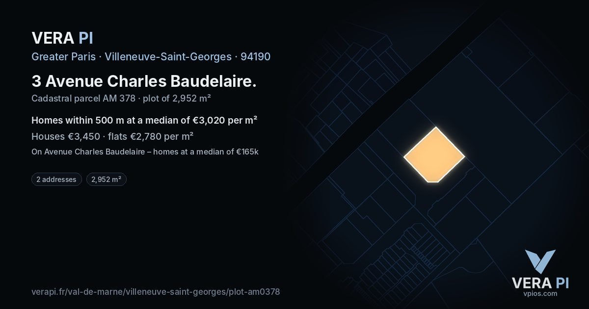 3 Avenue Charles Baudelaire, Villeneuve-Saint-Georges at night – the plot lit, the parcels around coloured by the prices near them