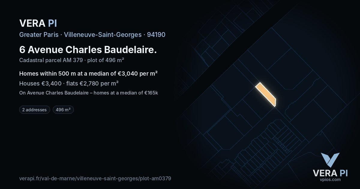 6 Avenue Charles Baudelaire, Villeneuve-Saint-Georges at night – the plot lit, the parcels around coloured by the prices near them