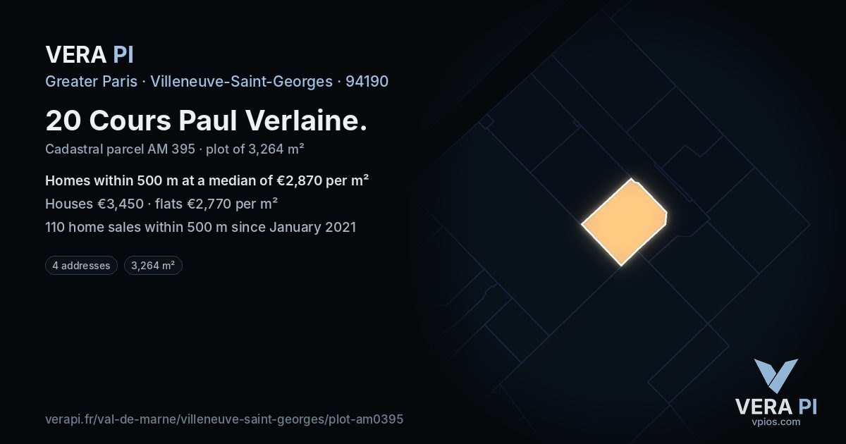 20 Cours Paul Verlaine, Villeneuve-Saint-Georges at night – the plot lit, the parcels around coloured by the prices near them