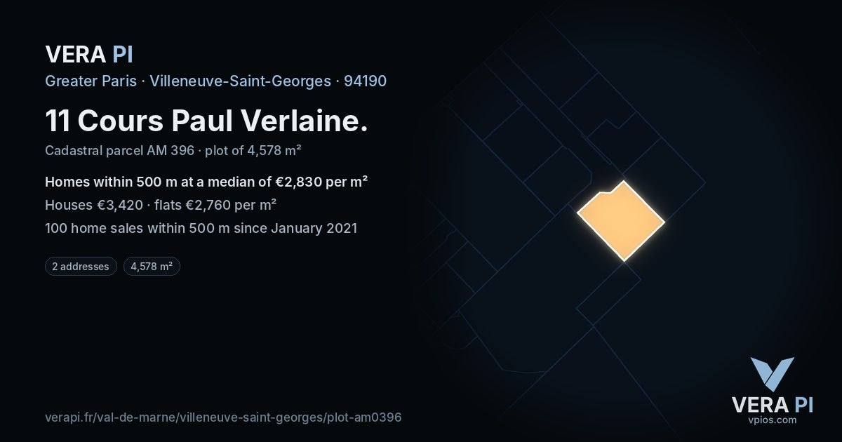 11 Cours Paul Verlaine, Villeneuve-Saint-Georges at night – the plot lit, the parcels around coloured by the prices near them