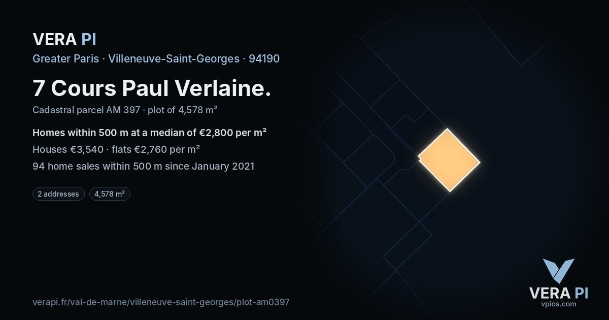 7 Cours Paul Verlaine, Villeneuve-Saint-Georges at night – the plot lit, the parcels around coloured by the prices near them