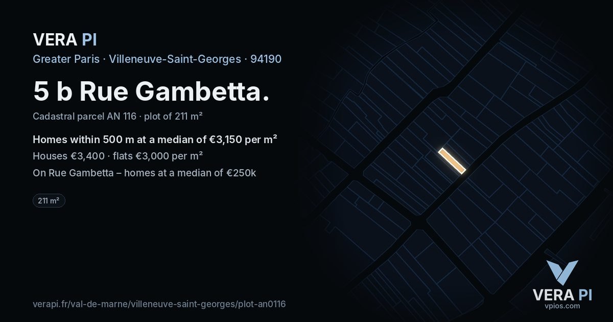 5 b Rue Gambetta, Villeneuve-Saint-Georges at night – the plot lit, the parcels around coloured by the prices near them
