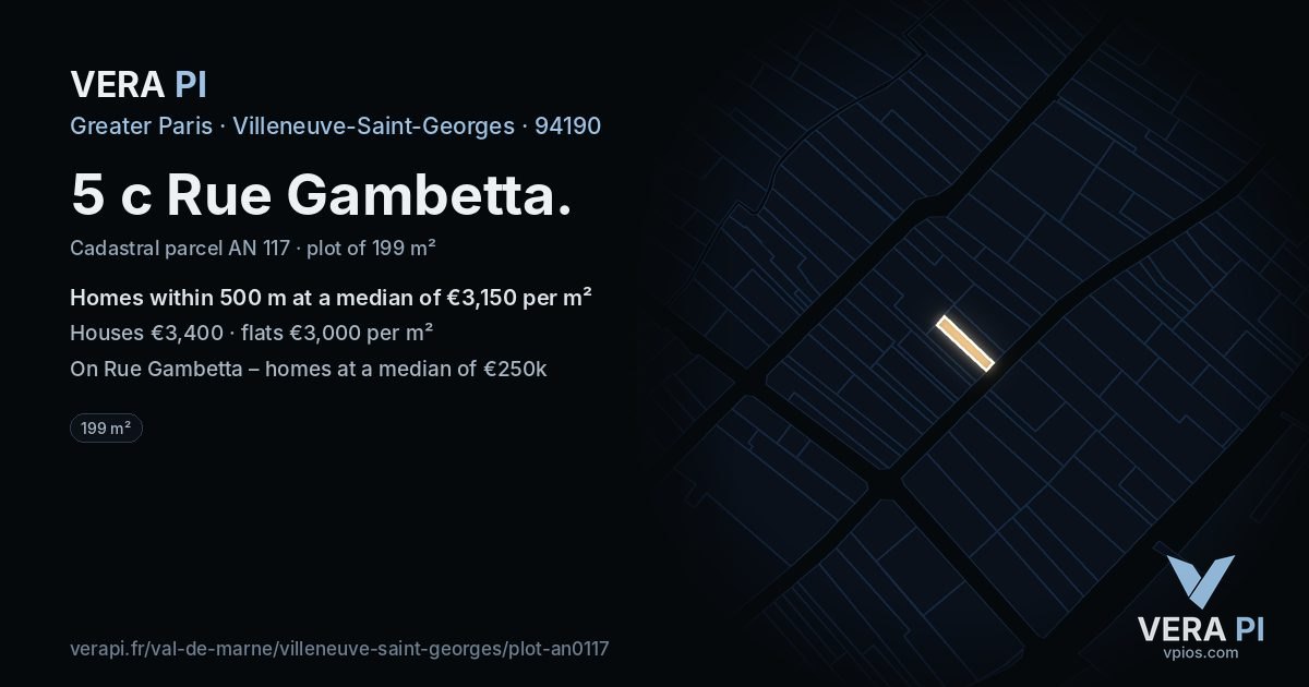 5 c Rue Gambetta, Villeneuve-Saint-Georges at night – the plot lit, the parcels around coloured by the prices near them