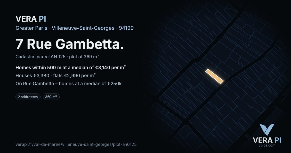 7 Rue Gambetta, Villeneuve-Saint-Georges at night – the plot lit, the parcels around coloured by the prices near them