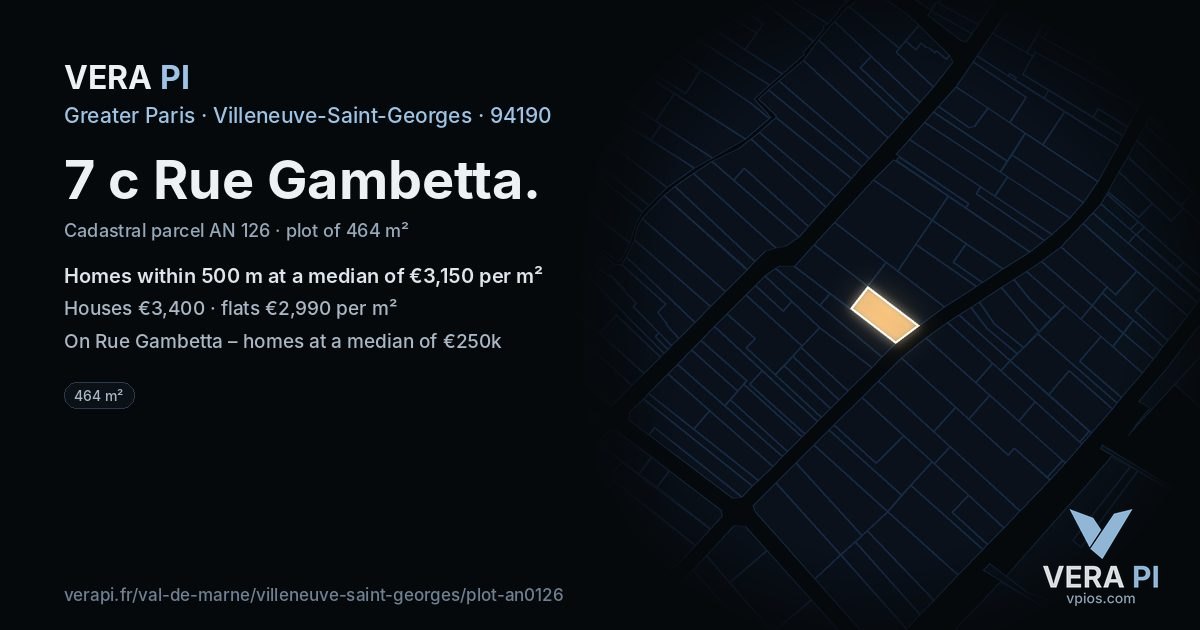 7 c Rue Gambetta, Villeneuve-Saint-Georges at night – the plot lit, the parcels around coloured by the prices near them