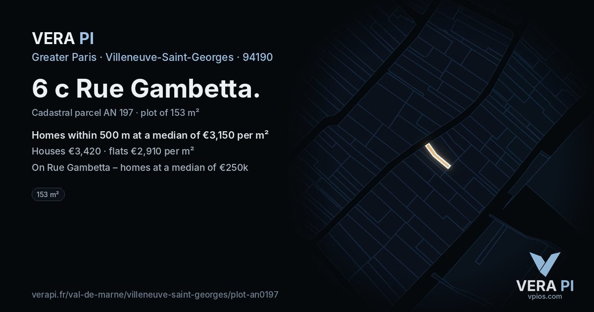 6 c Rue Gambetta, Villeneuve-Saint-Georges at night – the plot lit, the parcels around coloured by the prices near them