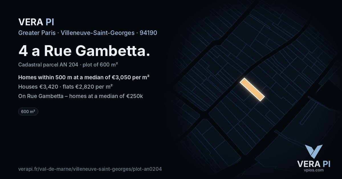 4 a Rue Gambetta, Villeneuve-Saint-Georges at night – the plot lit, the parcels around coloured by the prices near them