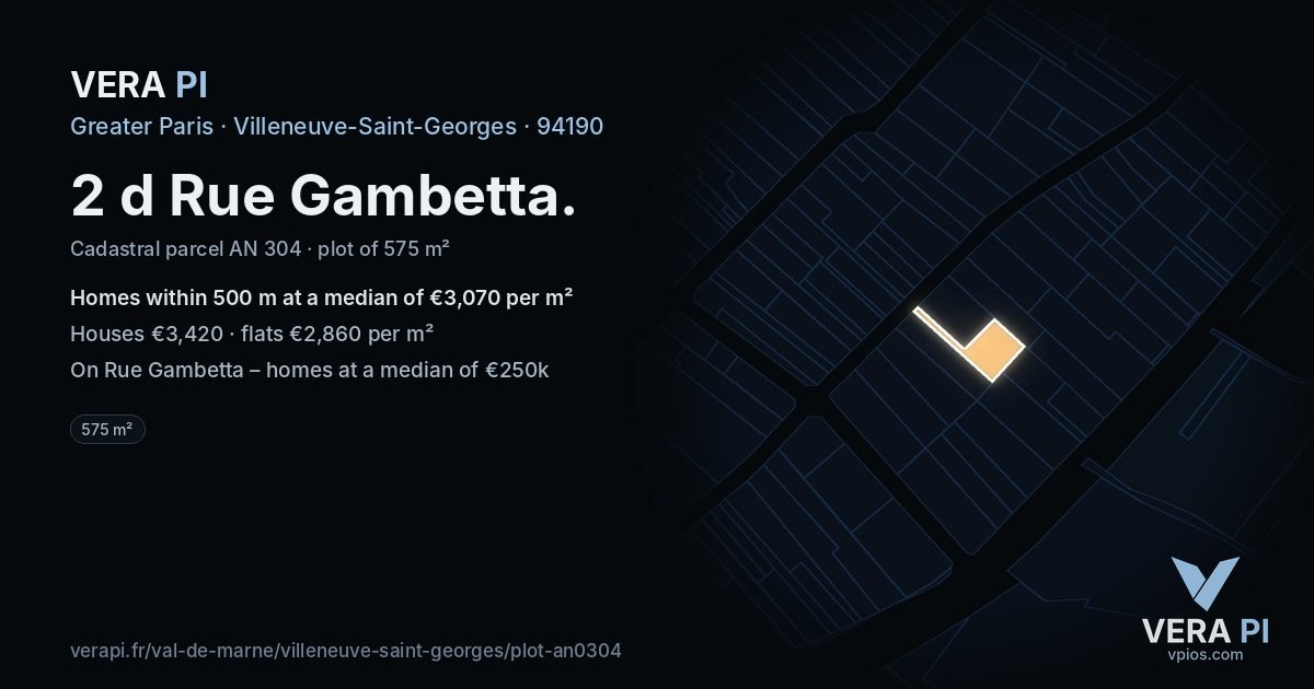 2 d Rue Gambetta, Villeneuve-Saint-Georges at night – the plot lit, the parcels around coloured by the prices near them