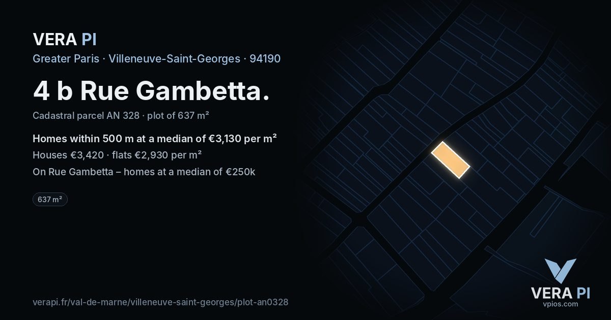 4 b Rue Gambetta, Villeneuve-Saint-Georges at night – the plot lit, the parcels around coloured by the prices near them