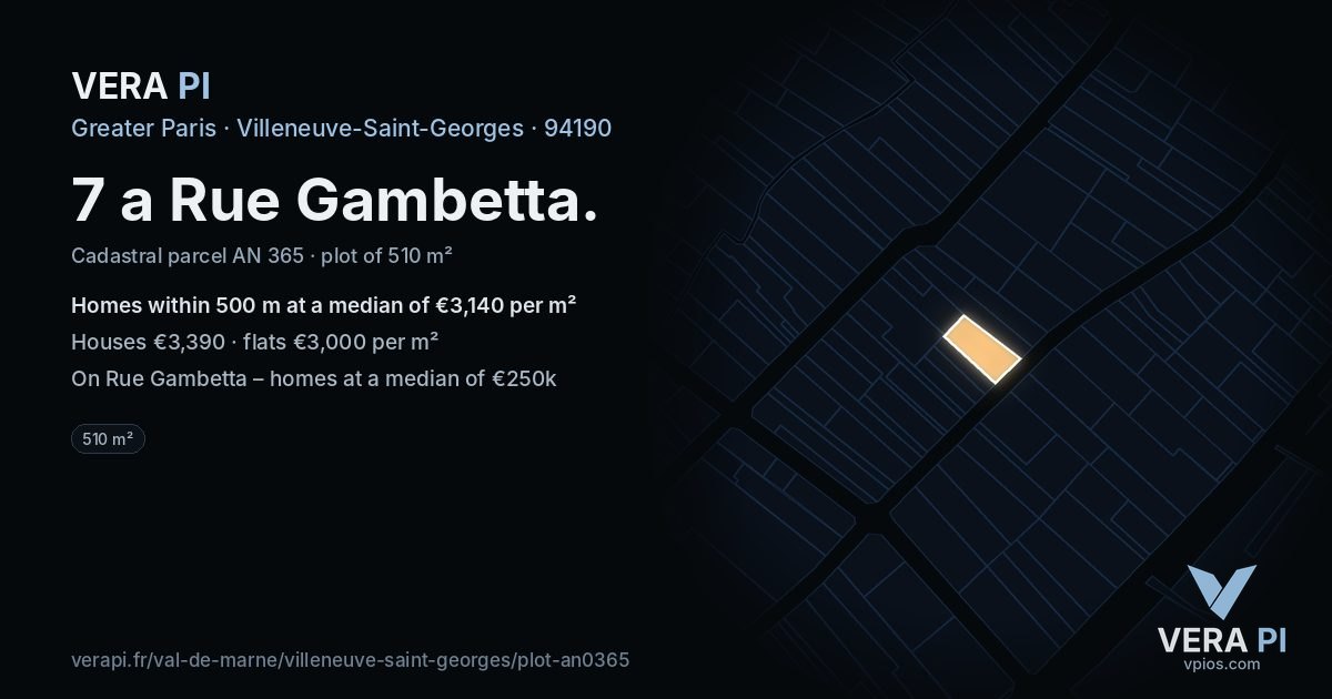 7 a Rue Gambetta, Villeneuve-Saint-Georges at night – the plot lit, the parcels around coloured by the prices near them