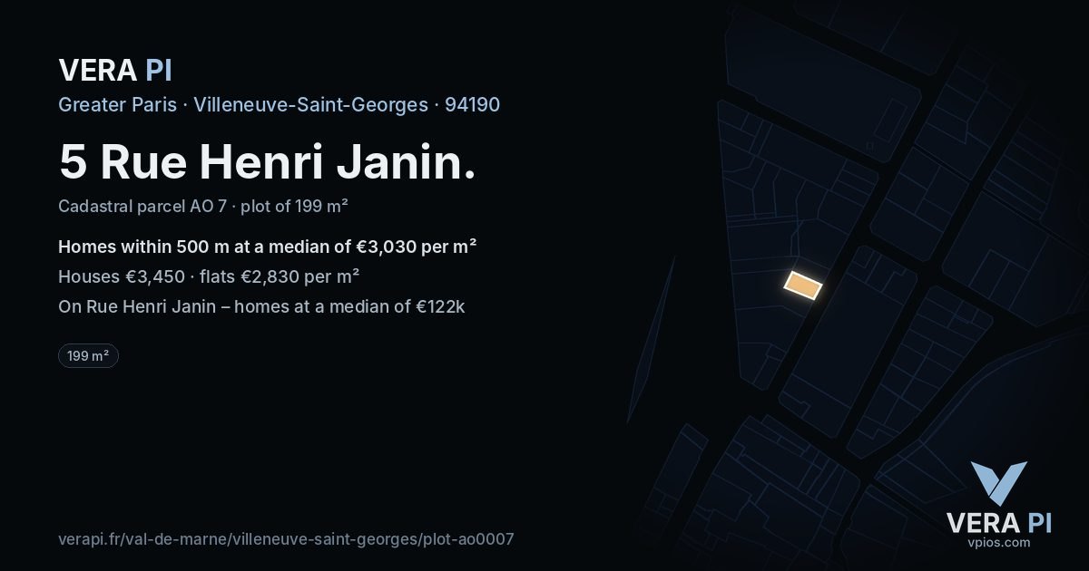 5 Rue Henri Janin, Villeneuve-Saint-Georges at night – the plot lit, the parcels around coloured by the prices near them