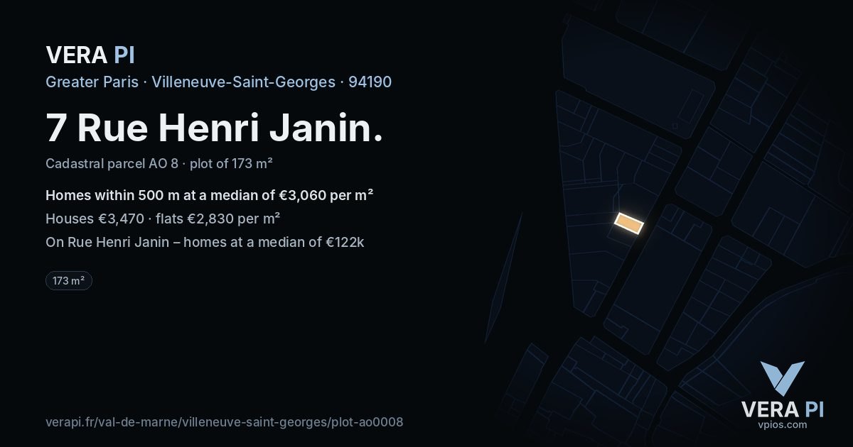 7 Rue Henri Janin, Villeneuve-Saint-Georges at night – the plot lit, the parcels around coloured by the prices near them