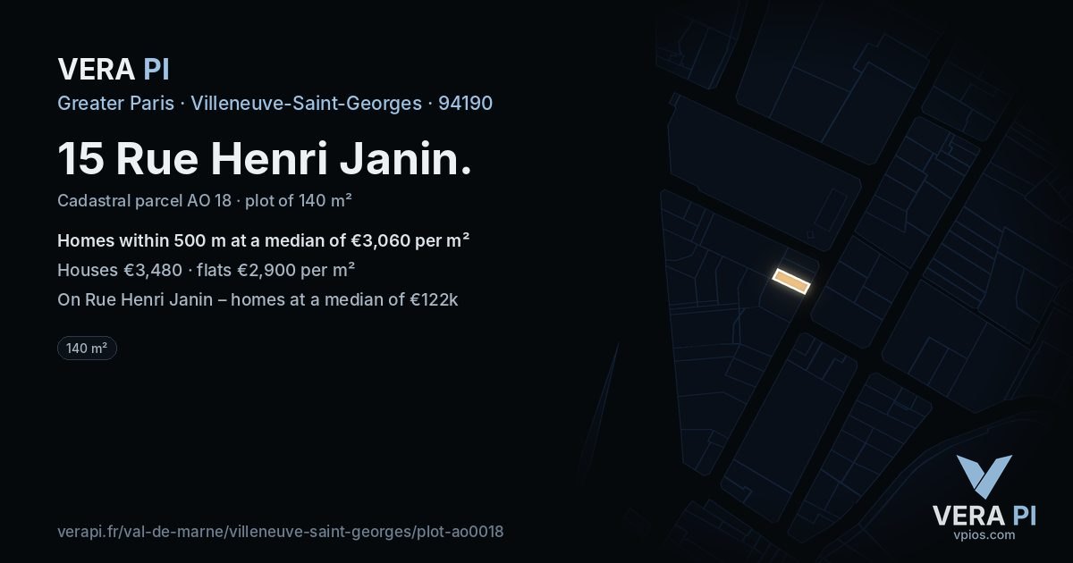 15 Rue Henri Janin, Villeneuve-Saint-Georges at night – the plot lit, the parcels around coloured by the prices near them