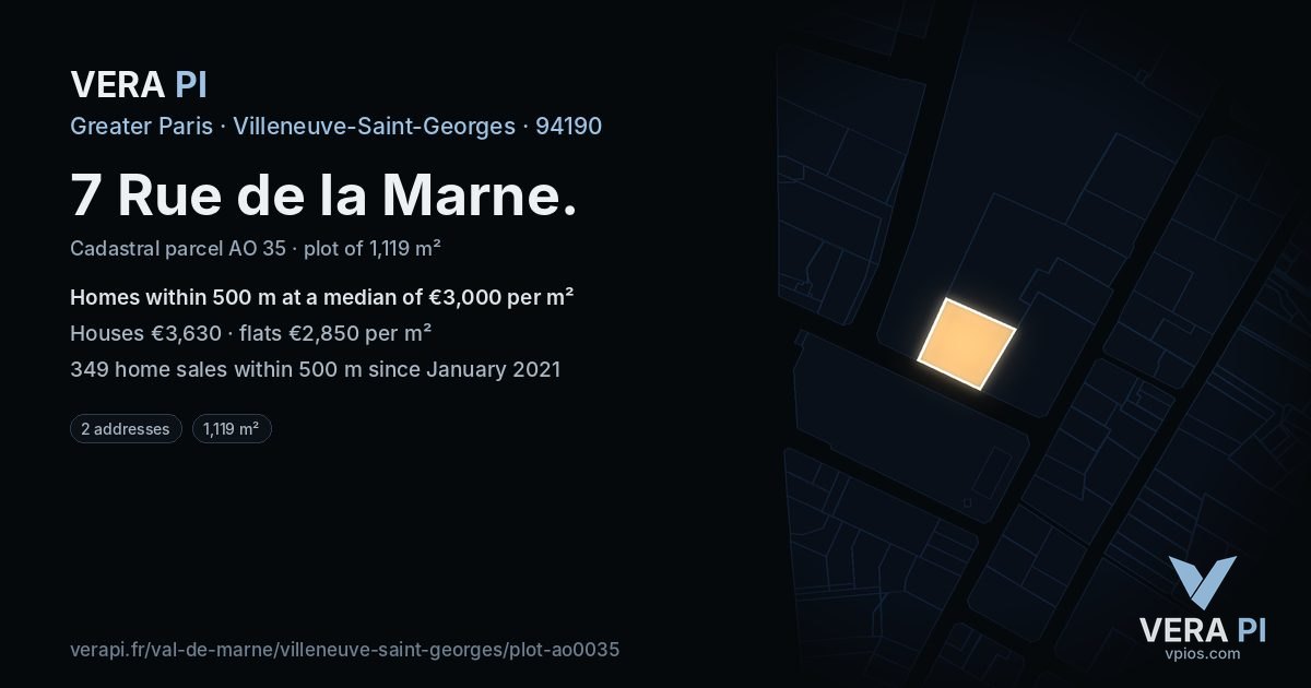 7 Rue de la Marne, Villeneuve-Saint-Georges at night – the plot lit, the parcels around coloured by the prices near them