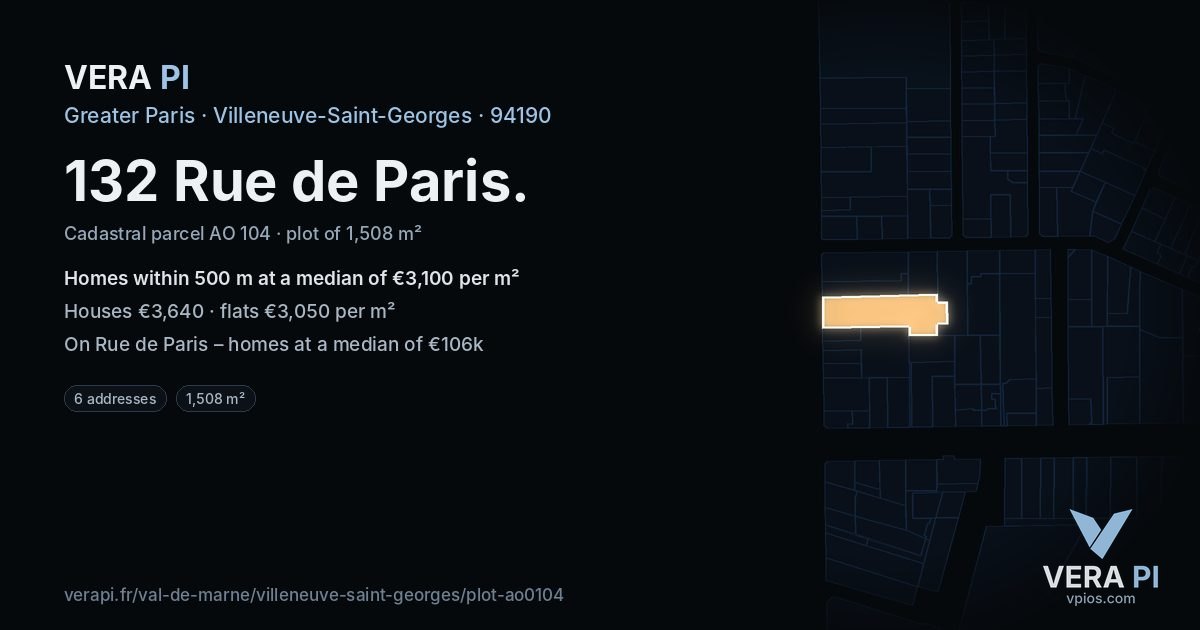 132 Rue de Paris, Villeneuve-Saint-Georges at night – the plot lit, the parcels around coloured by the prices near them