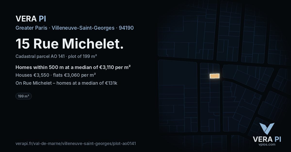 15 Rue Michelet, Villeneuve-Saint-Georges at night – the plot lit, the parcels around coloured by the prices near them