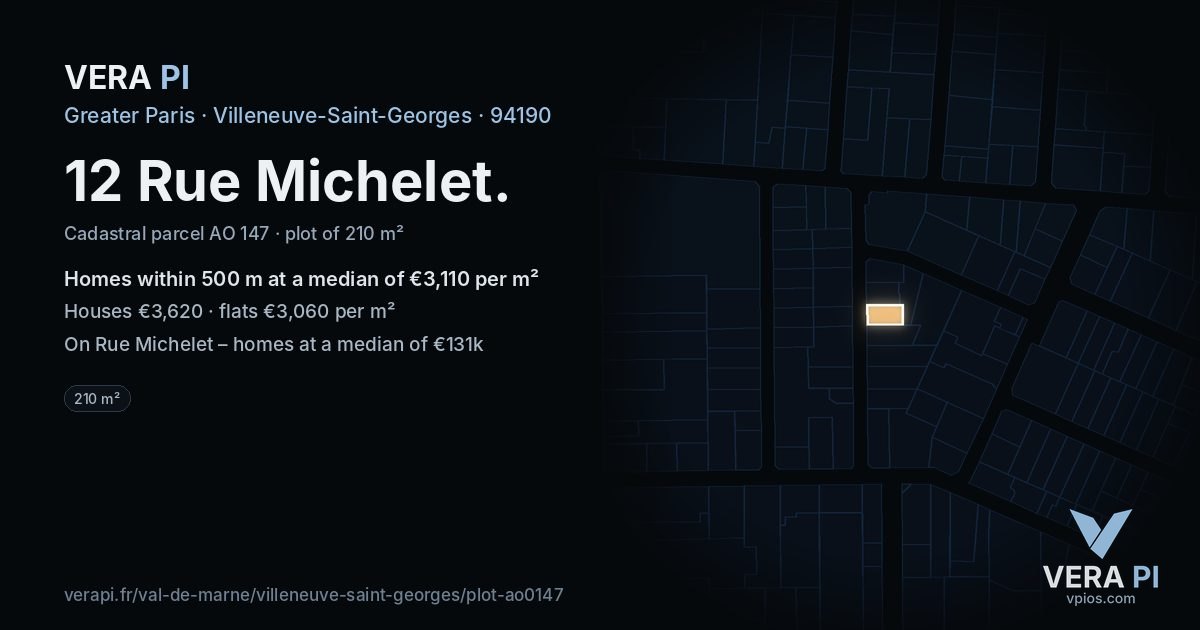 12 Rue Michelet, Villeneuve-Saint-Georges at night – the plot lit, the parcels around coloured by the prices near them