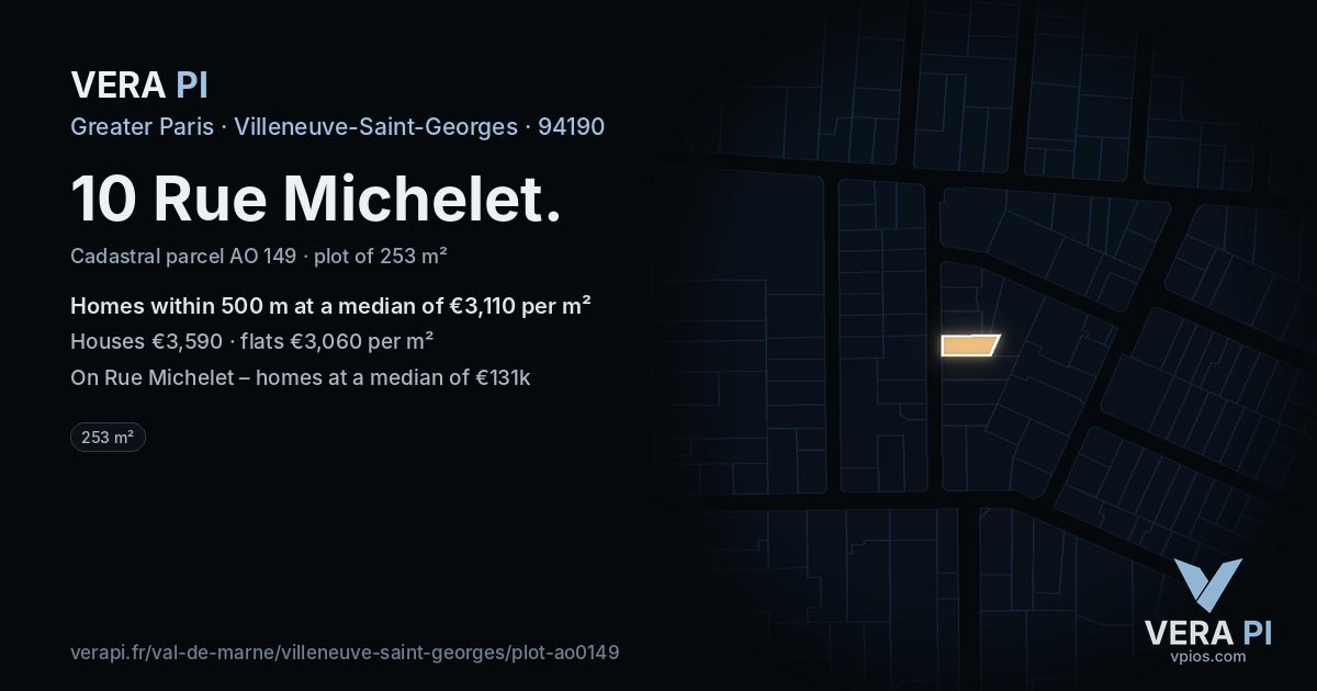 10 Rue Michelet, Villeneuve-Saint-Georges at night – the plot lit, the parcels around coloured by the prices near them