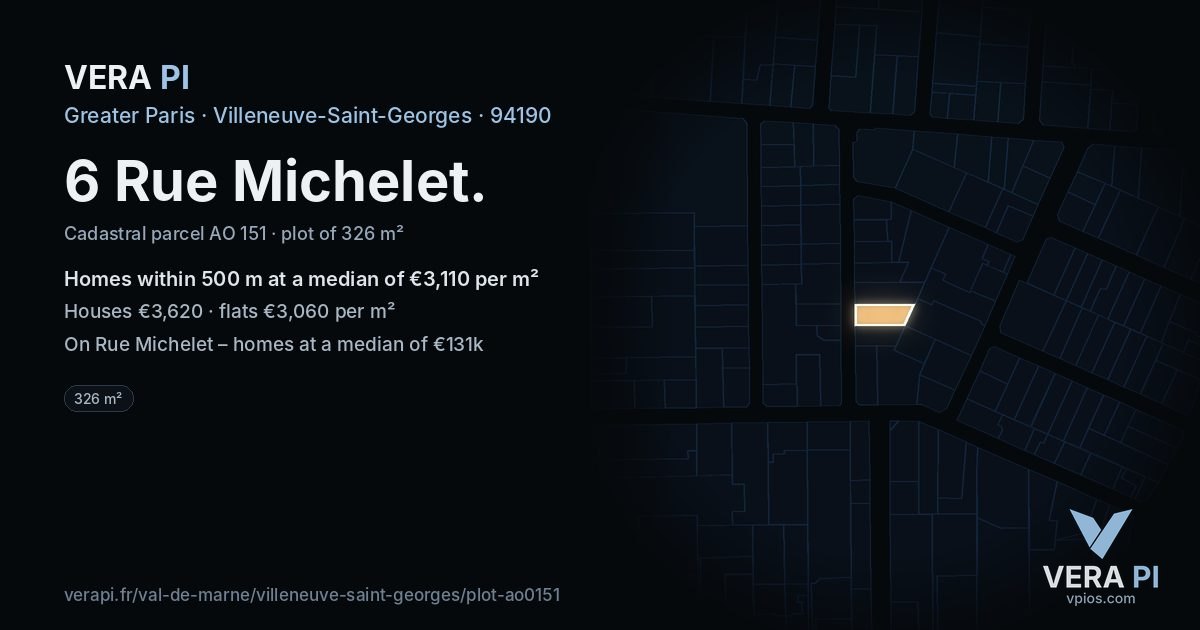 6 Rue Michelet, Villeneuve-Saint-Georges at night – the plot lit, the parcels around coloured by the prices near them