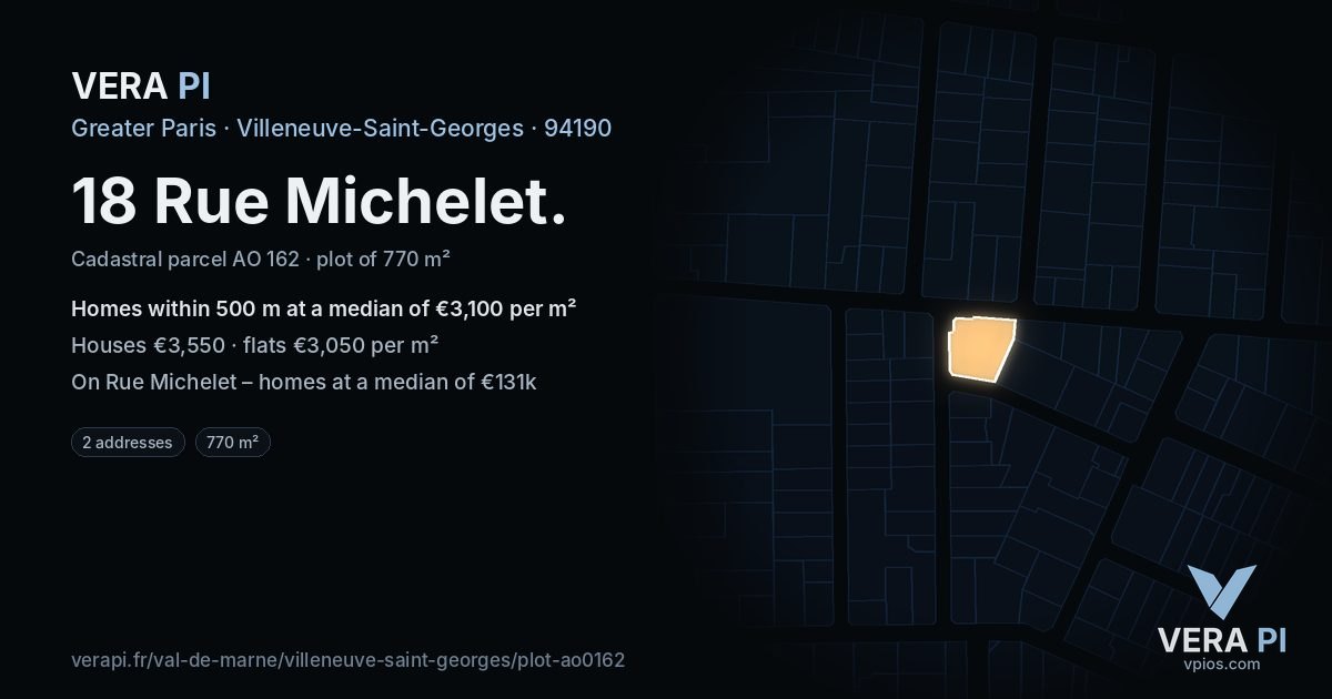 18 Rue Michelet, Villeneuve-Saint-Georges at night – the plot lit, the parcels around coloured by the prices near them
