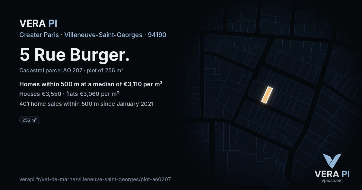 5 Rue Burger, Villeneuve-Saint-Georges at night – the plot lit, the parcels around coloured by the prices near them