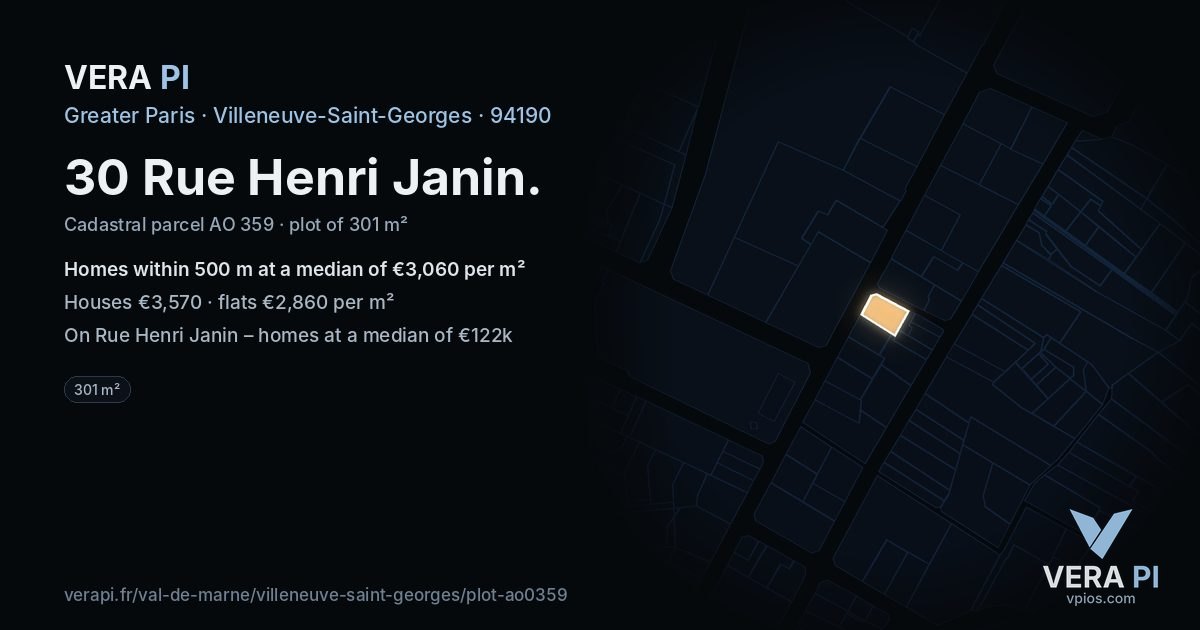 30 Rue Henri Janin, Villeneuve-Saint-Georges at night – the plot lit, the parcels around coloured by the prices near them