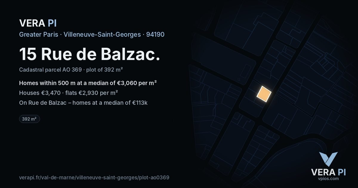 15 Rue de Balzac, Villeneuve-Saint-Georges at night – the plot lit, the parcels around coloured by the prices near them