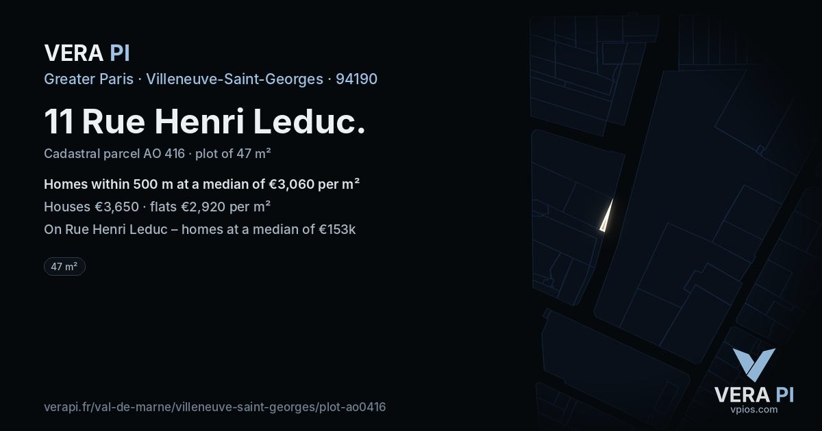 11 Rue Henri Leduc, Villeneuve-Saint-Georges at night – the plot lit, the parcels around coloured by the prices near them